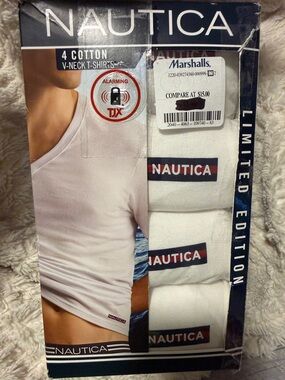 NWT Nautica 4-Pack White Men's V-Neck Cotton Undershirts